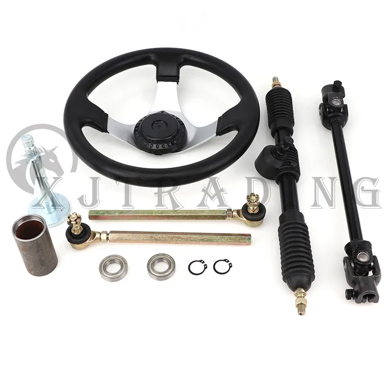 300mm Steering Wheel Assembly 420mm Gear Rack Pinion 380mm U Joint Tie Rod Knuckle Assy For Chinese 110cc Go Kart Quad Parts 300mm steering wheel assembly gear rack pinion u joint tie rod knuckle assy for chinese 110cc 125cc 150cc go kart quad parts