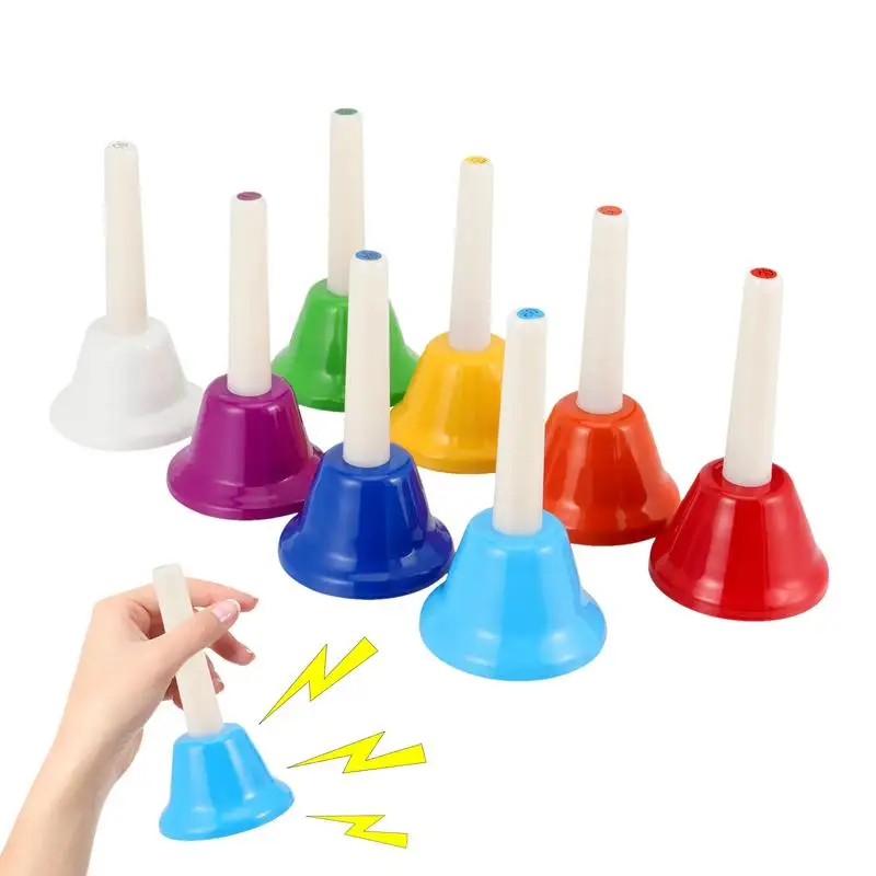 

8 Note Hand Bells Metal Colorful 8-Notes Hand Bell For Call Clear Sound Portable Musical Instrument With Handle Efficient