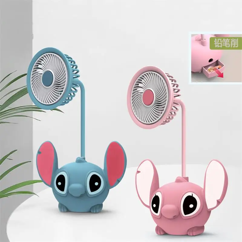 

Disney Stitch Small Fan Cute Cartoon Angel Child Pupil Desktop Study Adjustable Hose Electric Fan Pencil Sharpener Holiday Gifts