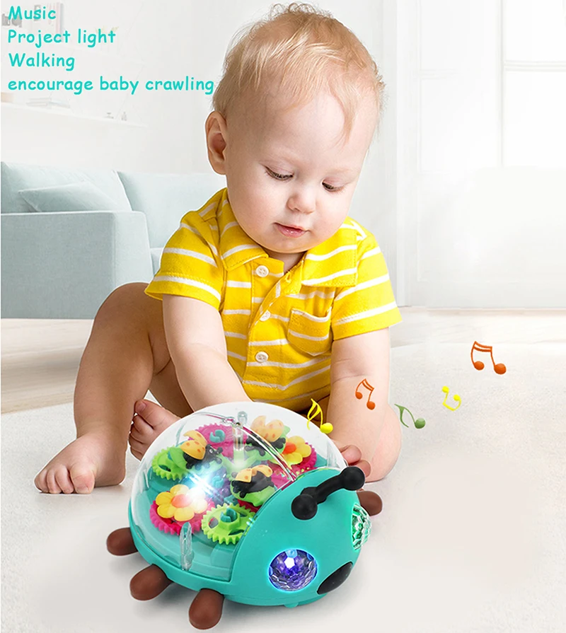 Electric Music with Light Beetle Toys 360° Rotation Walking Cute Interactive Sound Toy Early Education Toys for Kids Baby Childs 2