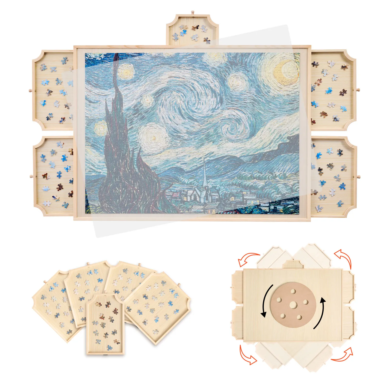 Wooden Jigsaw Puzzle Board with Drawers for Adults