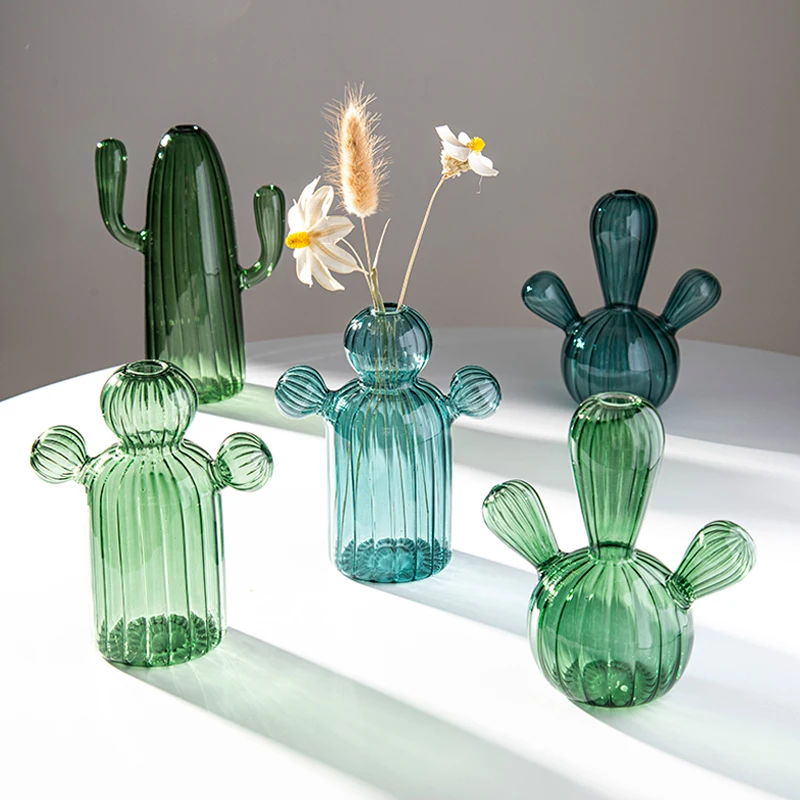Cactus Shaped Glass Vase for Plant Creative Vase Decoration Home
