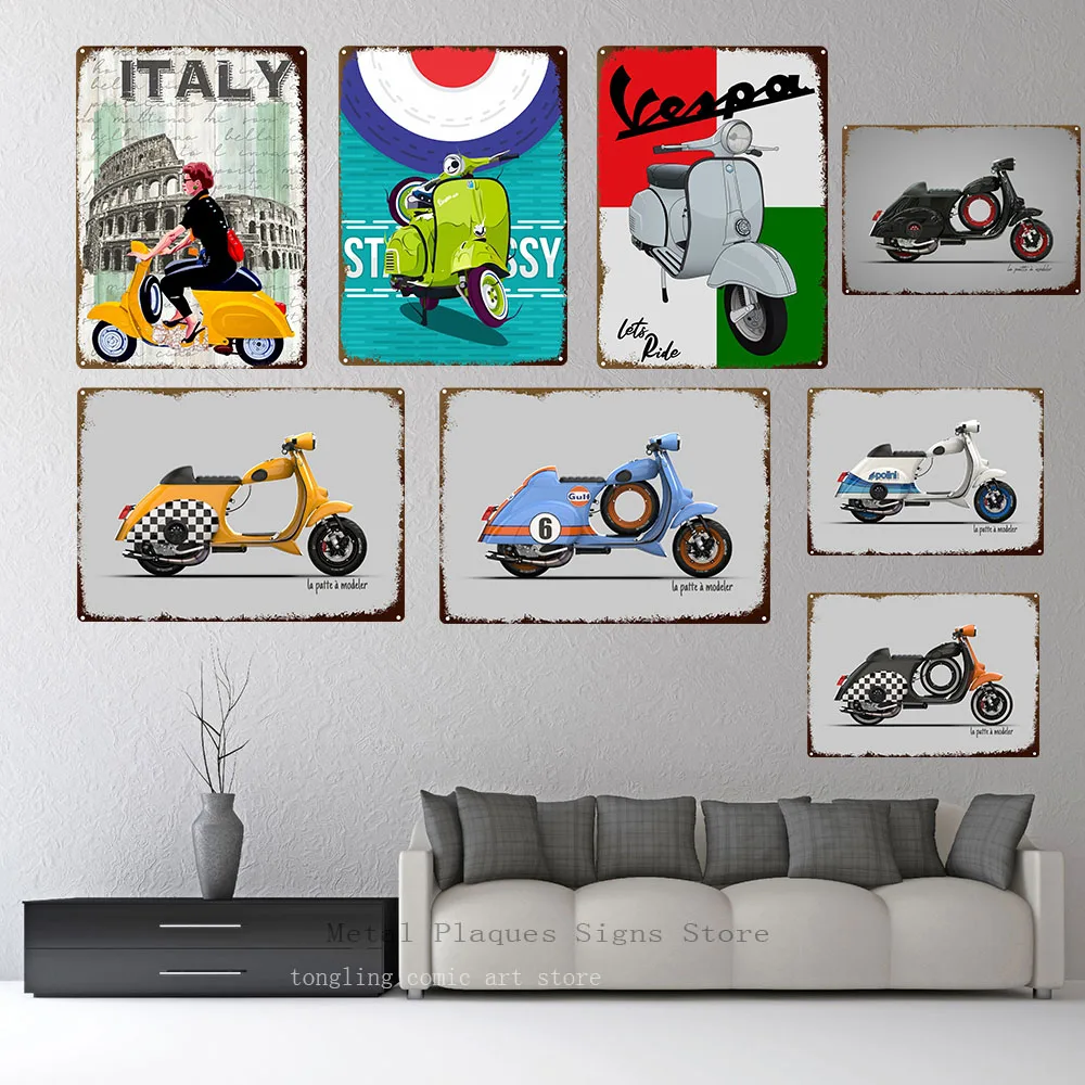 Vespa Retro Tin Signs Car Motorcycles Metal Art Poster Bar Pub Garage Decorazione Della Parete Moto Clube Faro Vintage Home Decor 20 X30Cm