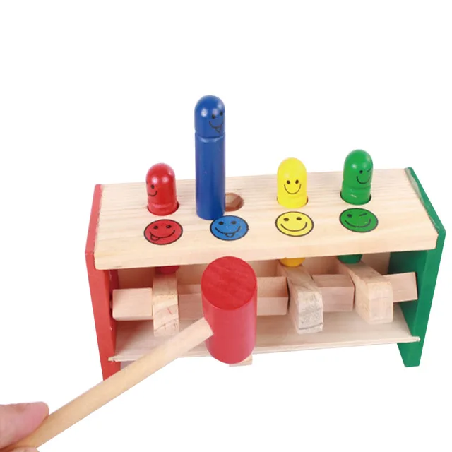 Baby Wooden Hammer Toys with Mallet Colorful Smile Face Pegs Game Hammering Bench Hammer Pounding for Children Kid Education Toy 4