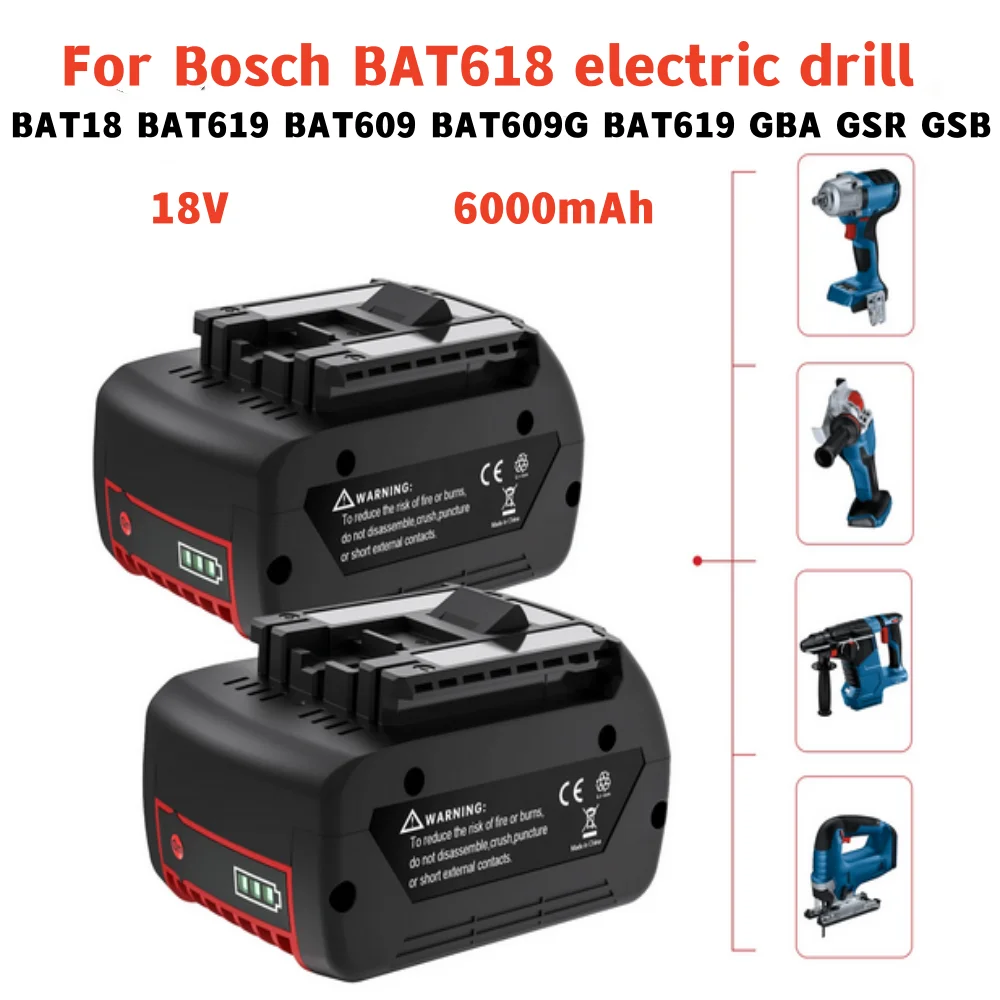 Batteria per batteria Bosch BAT618 18V 6.0Ah per trapano elettrico Bosch BAT609 BAT609G BAT618G BAT614 batterie ricaricabili per utensili