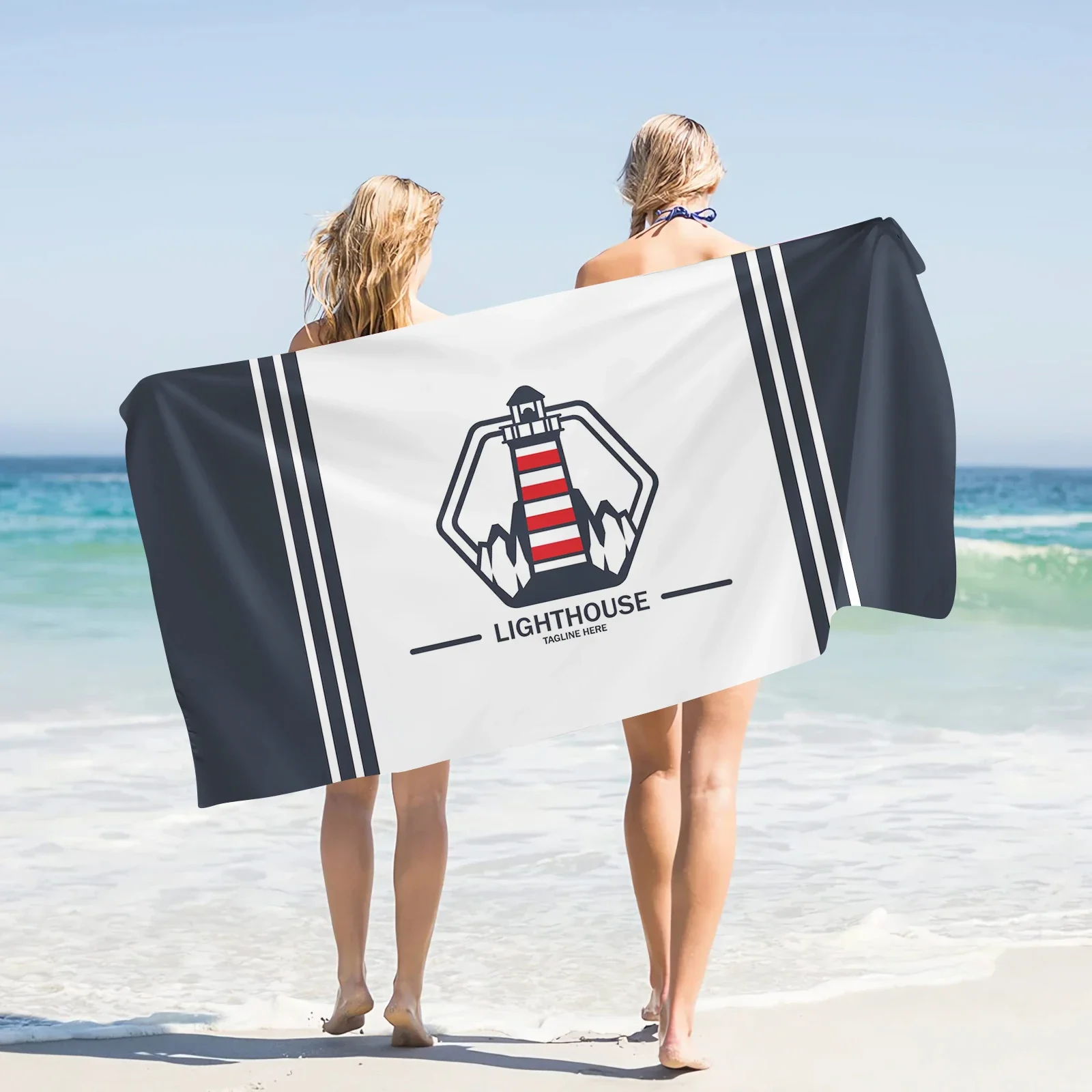 

Custom Lighthouse Beach Towel Personalized Customizable Name Text Sea Lighthouse Themed Bath Towel for Friends Gift Camping Pool