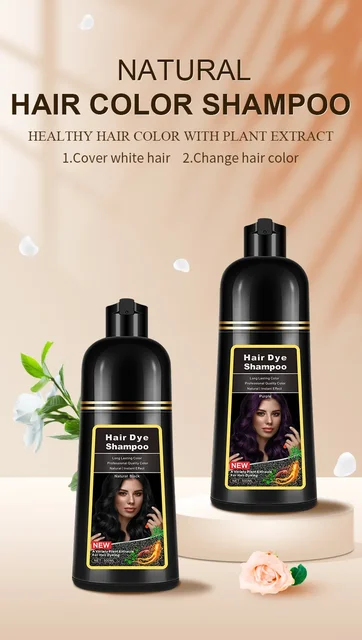 500ml 3in1 Hair Dye Shampoo Natural Black Hair Dye Covering