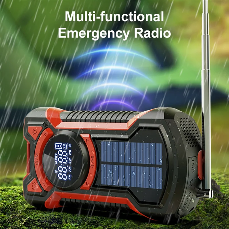 B03B-핸드 크랭크 휴대용 AM/FM/NOAA 날씨 라디오(LED 손전등 포함) Bluetooth 5.0 스피커-C