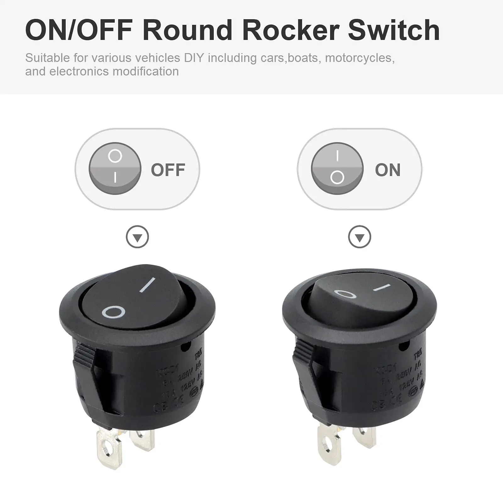 6/10PCS 12V Rocker Switch ON/Off SPST Mini 15cm 6A/250V 10A/125V AC Circle rocker switch