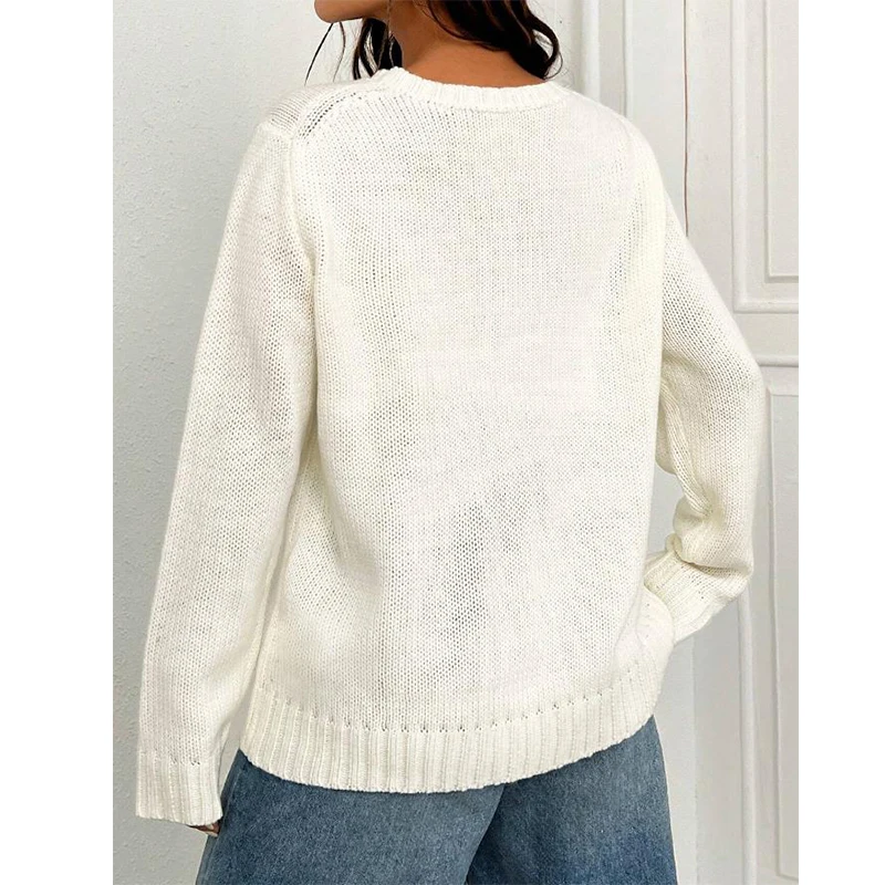 Women's American Flag Embroidery Sweater Long Sleeve Crewneck Star Sweatshirt Vintage Loose Fits Knit Pullover Jumper Tops 2