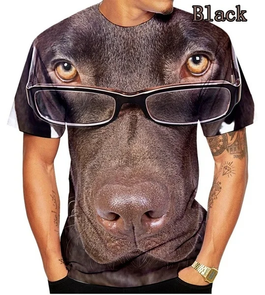 

2023 Summer 3D Print Spectacle Dog Men Hipster T Shirt