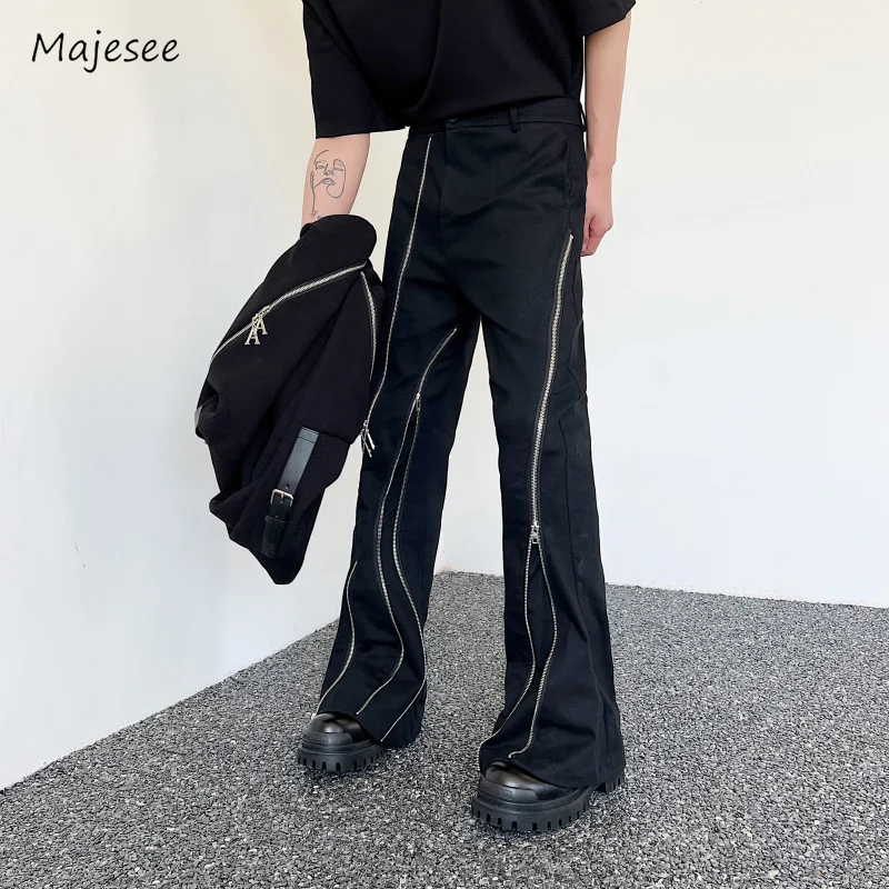 Flare Pants Men Casual Daily Streetwear Spring Autumn Zipper Design Teenagers Trousers Fashion American Style Solid Simple Retro men casual pants,retro disco pants