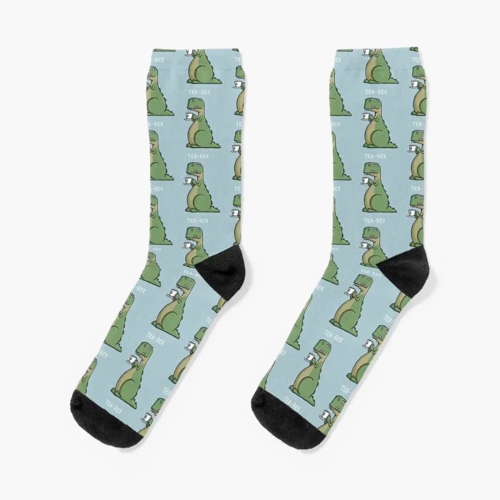 

Tea-Rex - Funny T-Rex Dinosaur Tea Pun Cartoon Illustration Socks Sports football Toe sports Luxury Woman Socks Men's