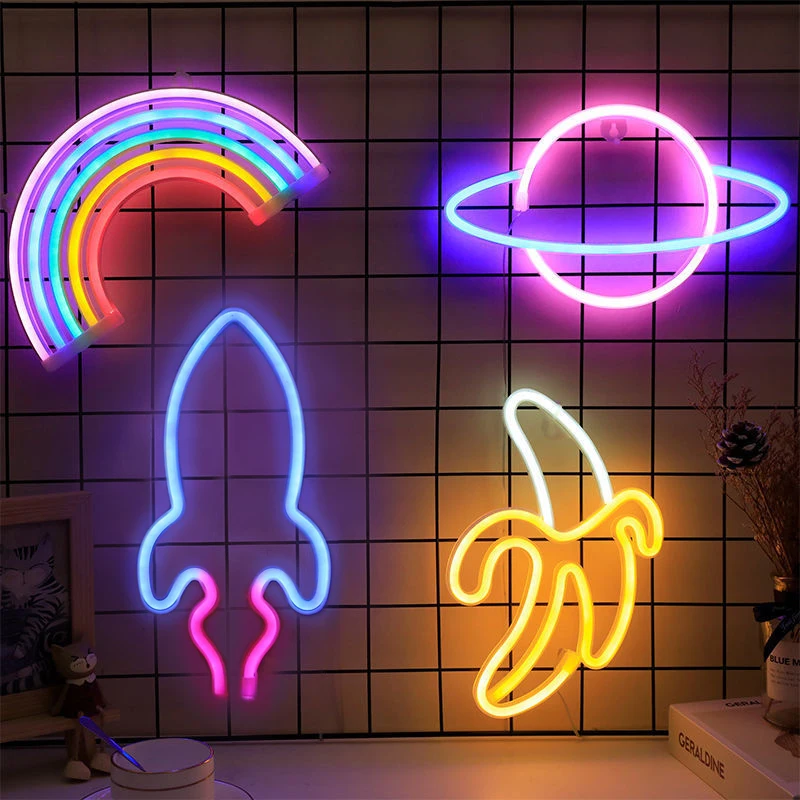 네온 사인 LED 무지개 모양의 네온 불빛 배터리/USB 전원 다채로운 네온 램프 책상 벽 야간 조명 크리스마스 장식