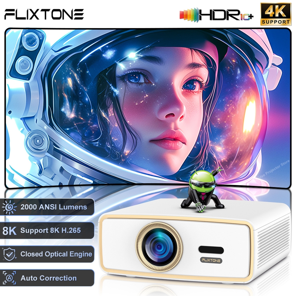  Flixtone E900 MINI Full HD 1080 Projector 2K 4K 8K WiFi 3G 64G Video Home Movie Theater Mini Portable Projector Beamer Smart