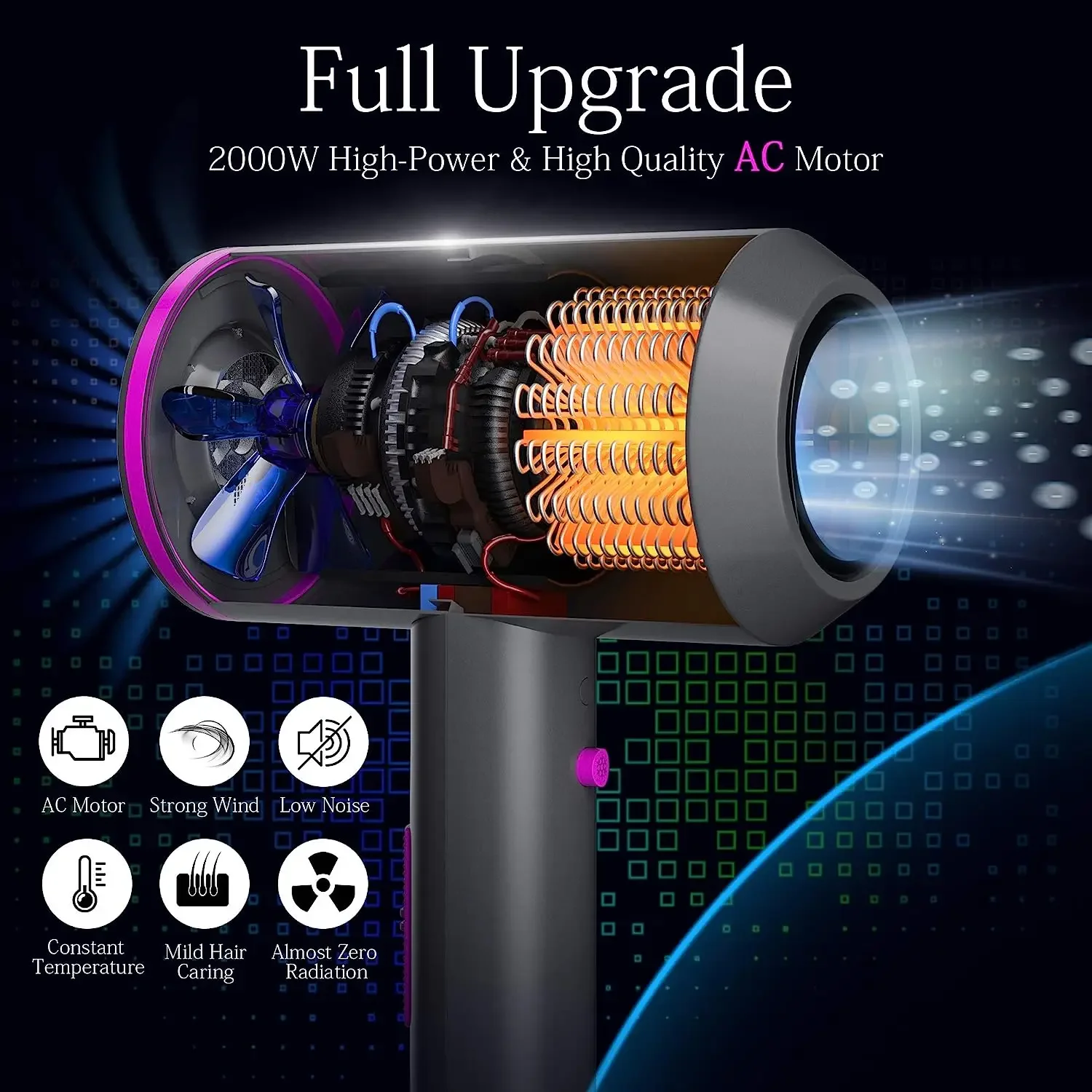 2000W Anion High-Speed Hair Dryers Styling Electric Turbine Safety Low Noise Quick Drying Cold Hot Wind Suitable For Home Salons 2