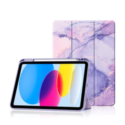 Sleek 11 - Inch iPad Protective Case with Pencil Holder and Auto Sleep/Wake Functionality for iPad 10th Gen 2022 (Marble Purple)