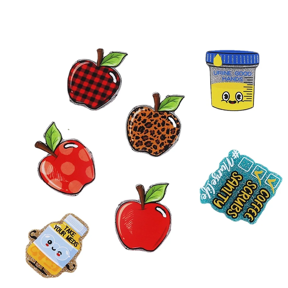 

Apple Coffee Scrubs Sanity Acrylic Charms Glitter Epoxy Pedant Fit DIY ID Card Badge Holder Pins Jewelry Making Nurse Gifts