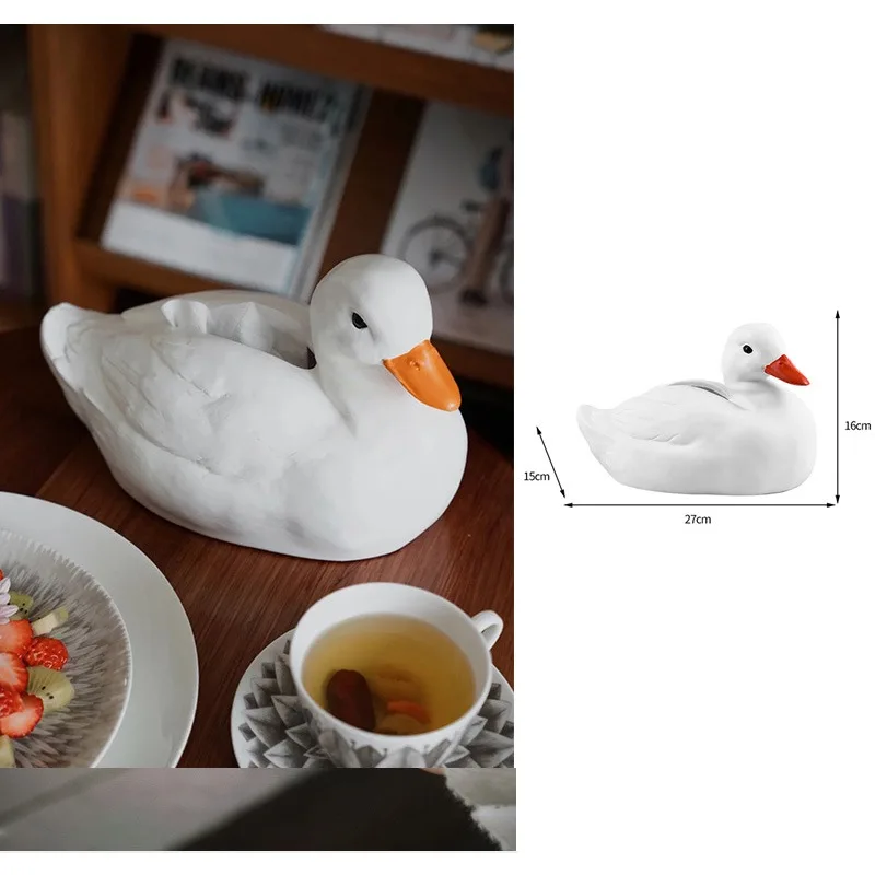 AhunderJiaz White Resin Duck Tissue Box Dining Table, Living Room, Bedroom with Cute Decor Tissue Boxesome Decoration 6