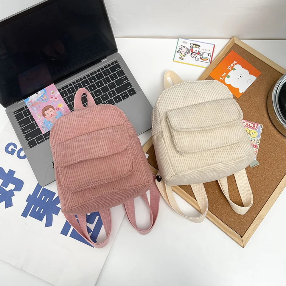 Moda donna Mini zaino tinta una velluto a coste zaini piccoli semplici zaini Casual per studenti zaini da viaggio 2022  1524