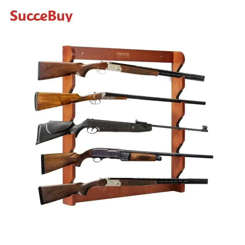 Wood gun rack SucceBuy Gun Rack Wood Wall Mount Display holds 4/5 Rifles Shotguns 132lbs Heavy Duty with Soft Padding