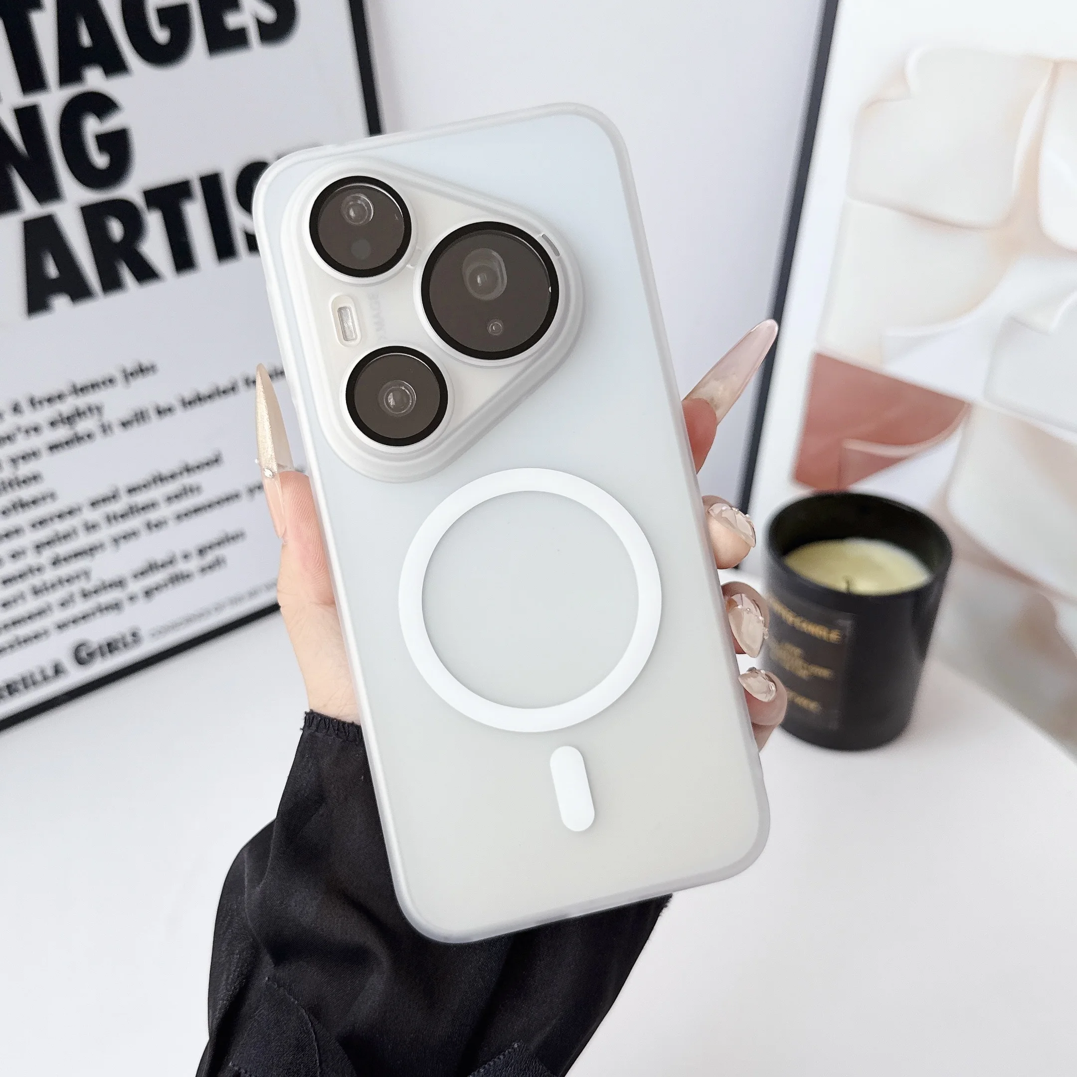 Frosted Clear Magnetic Case with Glass Lens Protection, Ultra Slim Design
