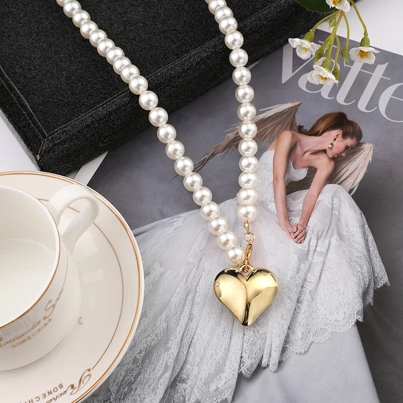 Mode Sumulated Perle Choker Halsketten für Frauen Koreanische Herz Liebe Anhänger Halskette Grils Vintage Collier Schmuck Geschenk – Detail 3