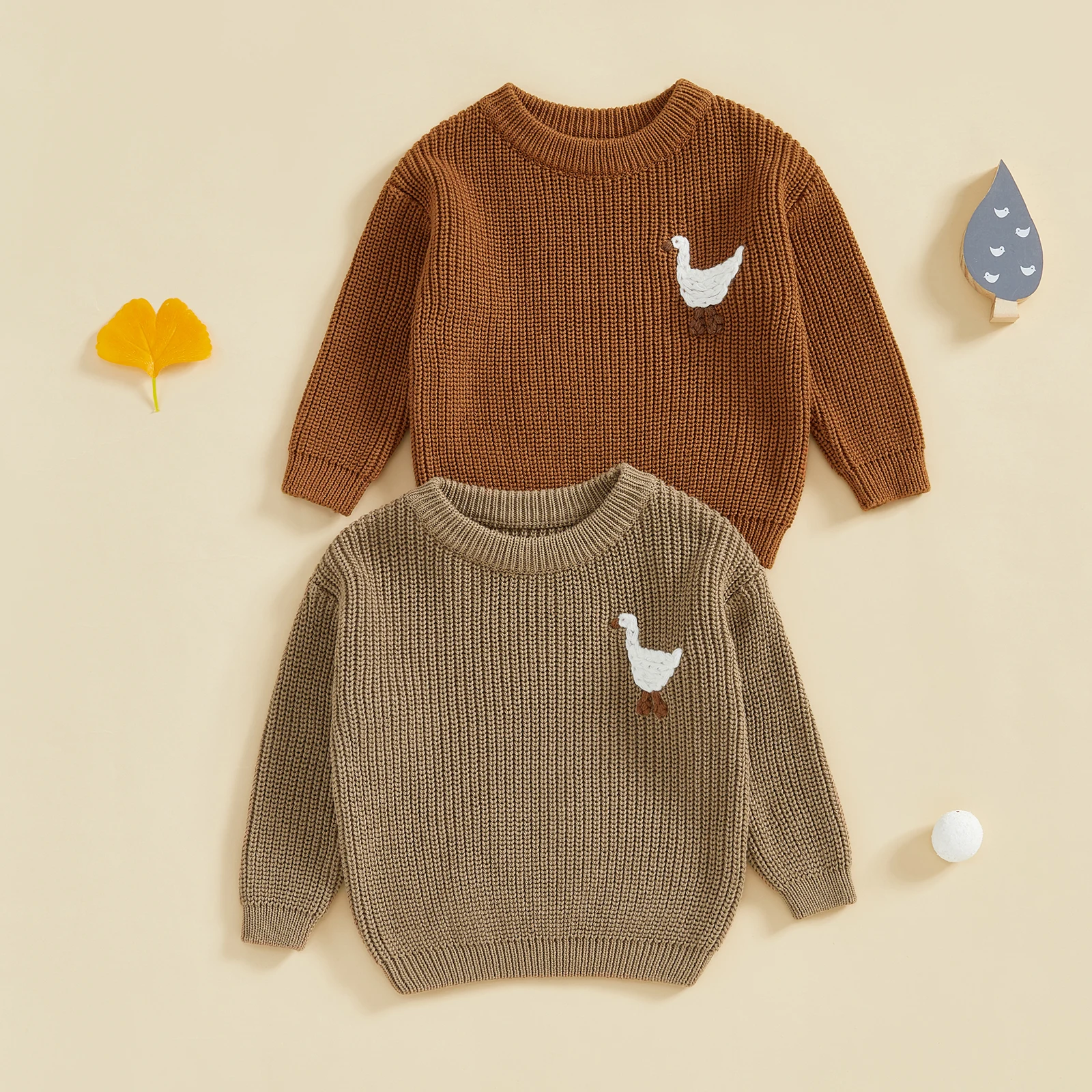 MISOWMNJOY Autumn Baby Knitting Sweater Winter Warm Kids Boy Girl Clothes Goose Crew Neck Long Sleeve Pullover Tops Kids Jumpers