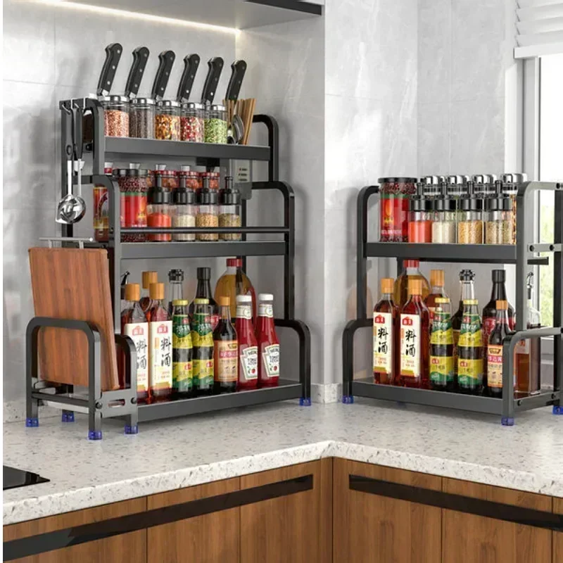 2/3Layer Kitchen Storage Shelf Stainless Steel Seasoning Jar Spice ...