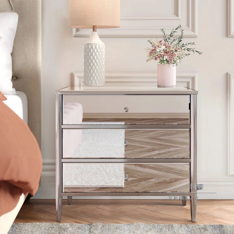 

Modern mirrored bedside table, European and American style sofa corner table, minimalist storage cabinet