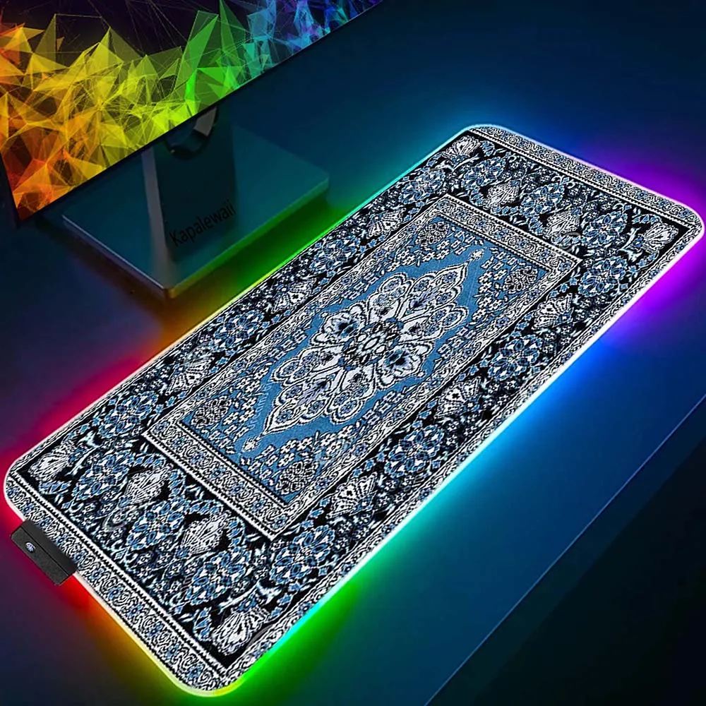 

RGB Gaming Mouse Pad Persian Carper Large Mousepad Gamer LED Accessories Keyboard Pads Non-slip Rubber Soft Desk mat 40x90cm XXL