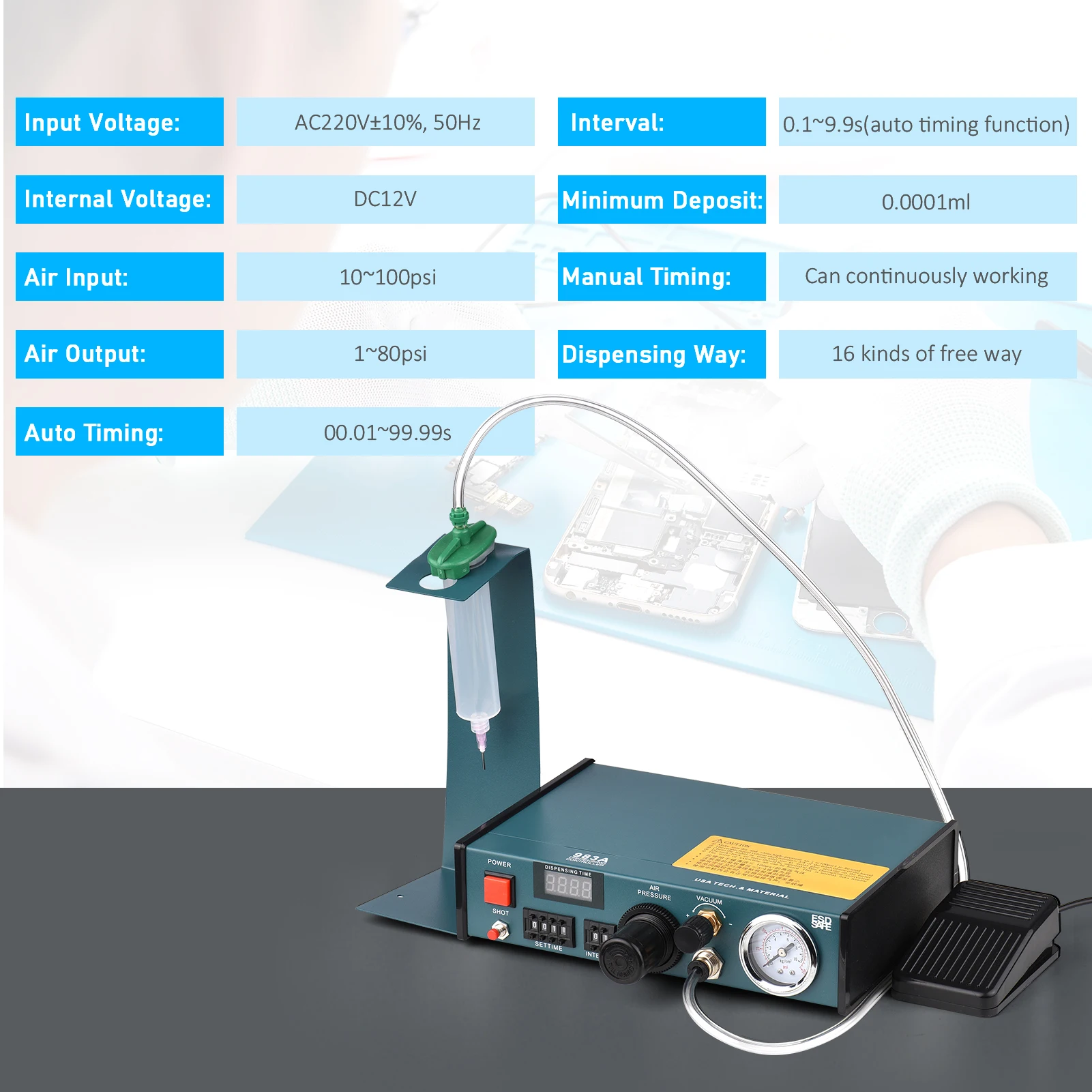 983A 220V Automatic Glue Dispenser Machine Precise Dispensing Controller Glue Machine Digital Control Drip Glue Dropper Machine 5
