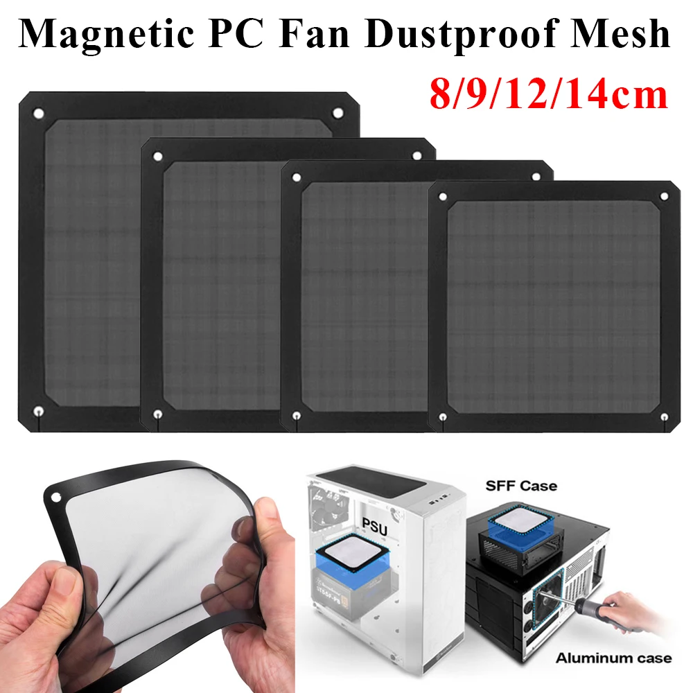 1PC/2PCS 8/9/12/14CM PC Chassis Cooling Dust Filter Soft Magnetic Nylon Frame Net Guard Fan Cover Dust Filter Anti-dust Net 2
