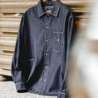 Maden Vintage Washed Denim Long-sleeved Shirt with Large Pocket Single-breasted Loose Lapel Blouses for Men's Autumn Tops 2