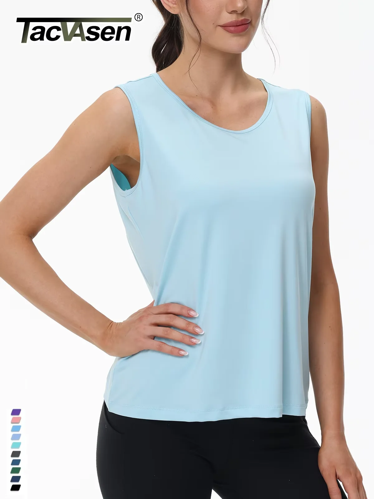 TACVASEN Women's Workout Tank Top Athletic Muscle Sleeveless Crew Neck Shirt UPF 80+ Moisture Wicking Gym Running