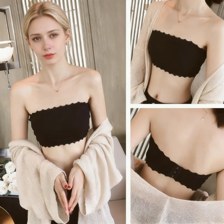 Summer Strapless Women Bras Back Lace Sexy Chest Tops Seamless Breathable Underwear Brassiere Solid Invisible Wraps Bra Push Up