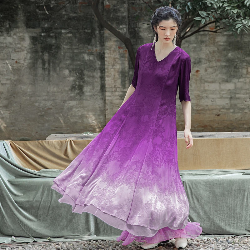 A Life On The Left Women Silk Dress 2023 Spring Summer Half Sleeve