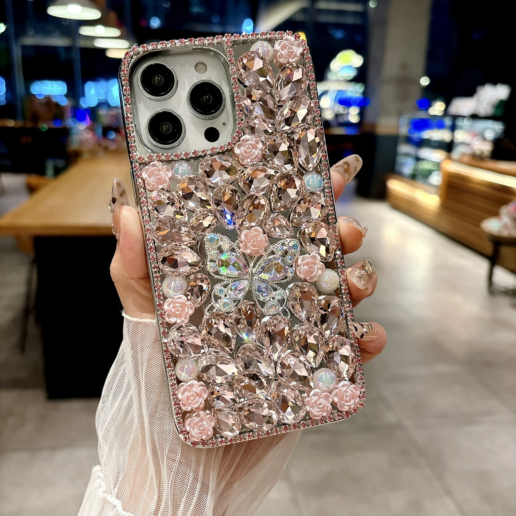 Luxuriöse Strass-Schmetterlings-Handyhüllen für iPhone 17 Air, 16, 15, 14, 13, 12, 11 Pro Max Plus – Diamant-Handyhülle für Mädchen
