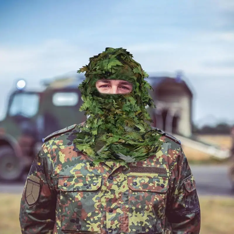 3D Maple Leaf Style Camouflage Face Mask Hunting Hood Caps Head Ghillie Suits Accessories Outdoor Sports Unisex For Fishing