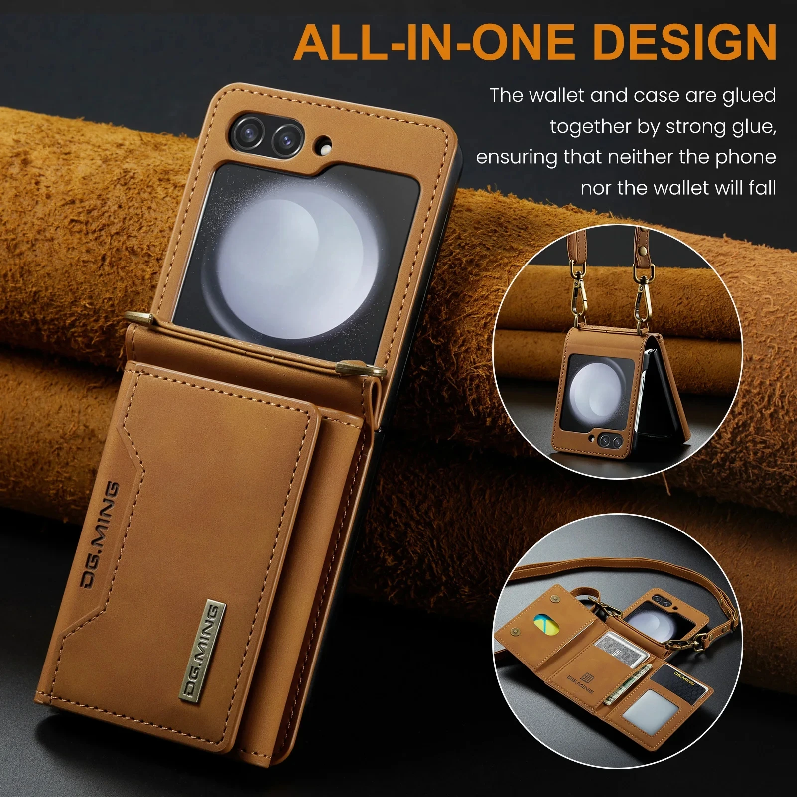 Crossbody Wallet Cards Solt Leather Case For Samsung Galaxy Z Flip 5 3 4 5G Flip5 Flip4 long Rope Bag Pocket Purse Lanyard Cover