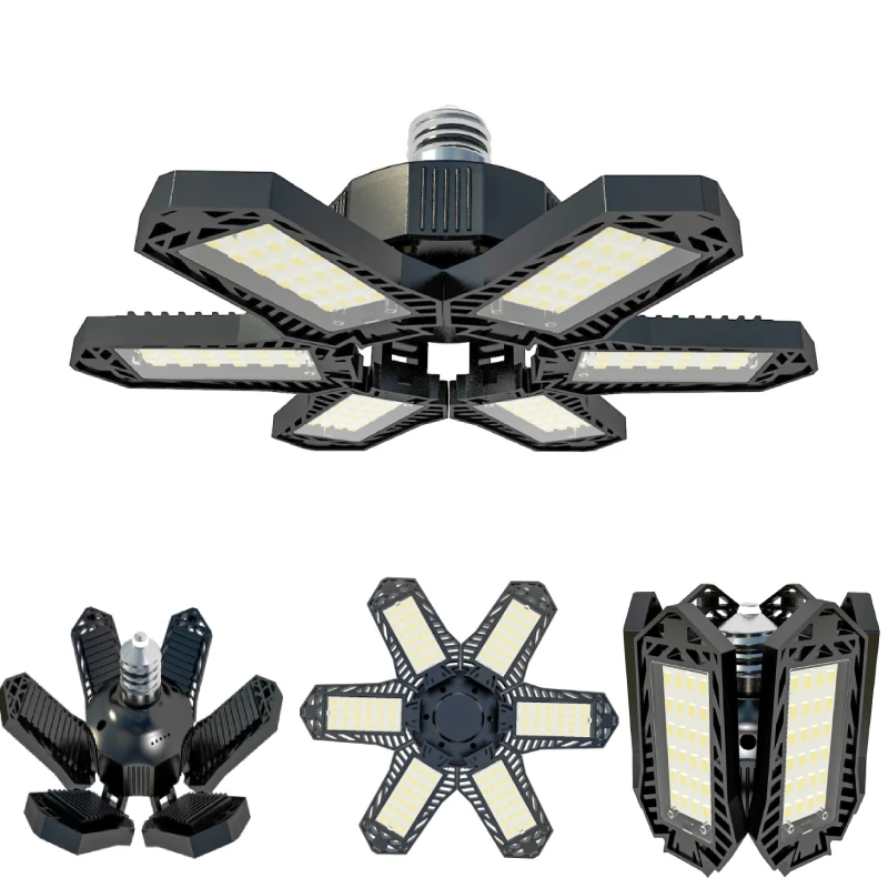 E27/E26 6 Panels LED Garage Lights Adjustable Deformable Ceiling Lamps