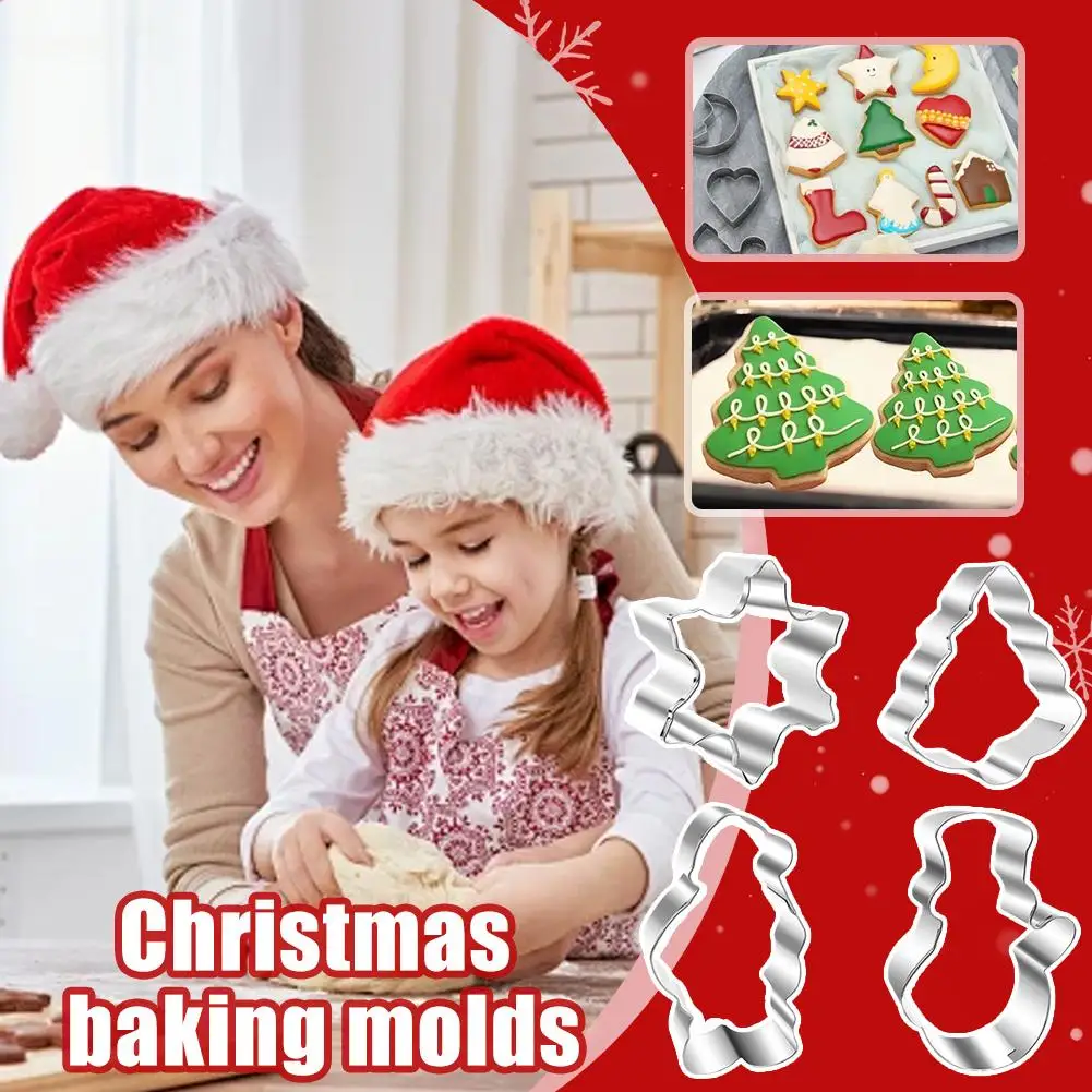 4/10Pcs Christmas Cookie Cutters New Stainless Steel Tree Star Snowflake Bell Snowman Love House for Baking DIY Christmas Decor 2
