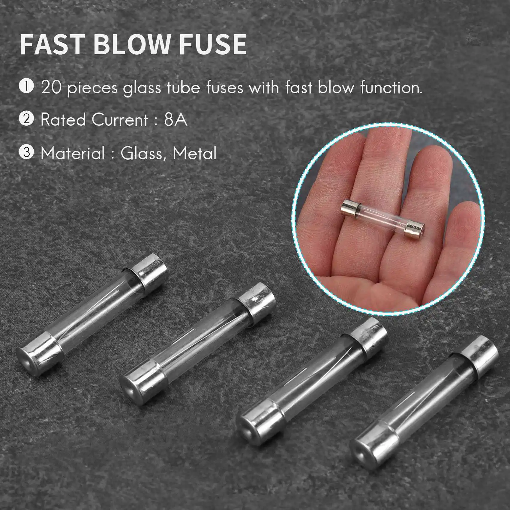 20pcs Fast Blow Glass Tube Fuse 8A 8 Amps 250V 6mm x 30mm