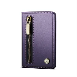 Magnetic Card Holder Wallet with RFID Blocking and Zipper Pocket (4 Slots) (Purple)