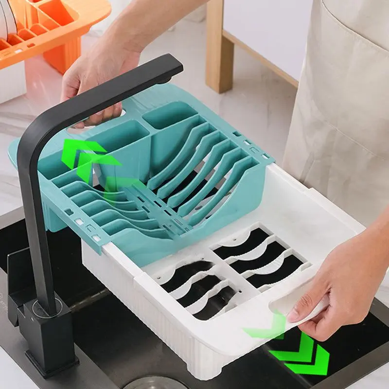 

Multifunctional Kitchen Dish Drying Rack Retractable Drain Basket Kitchen sink Holder organizer Bowl Tableware Plate Storage