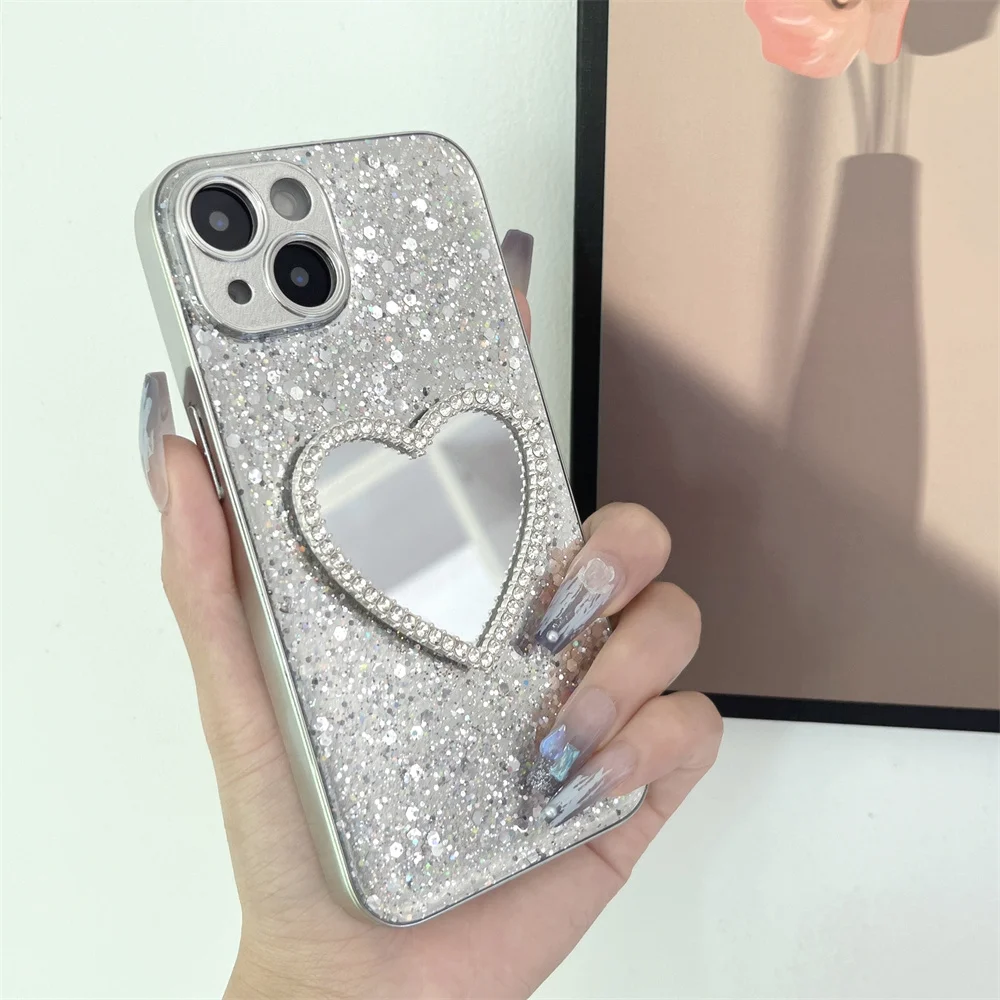 For iPhone 13 Pro Max 13 12 Pro Max Diamond Glitter Mirror Girl