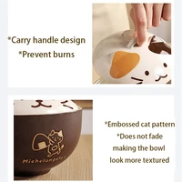 550ml Cartoon Cat Ceramic Instant Noodle Bowl With Lid Underglaze Color Soup Salad Bowl Kitchen Office Student Lunch Box 1pcs 6