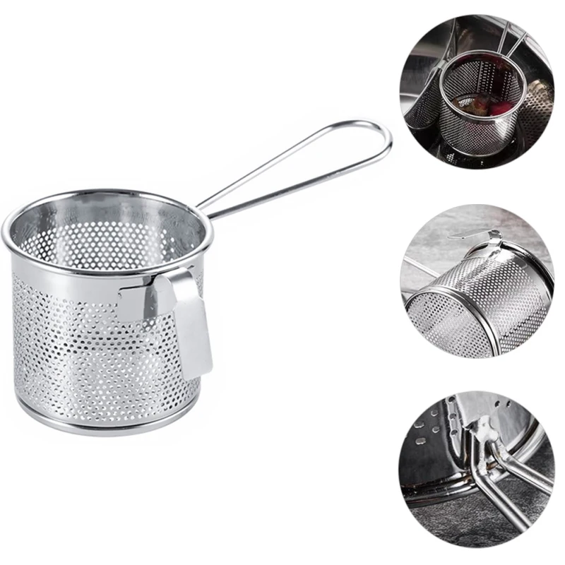 Description Picture 5 of itemSeparator Hot Pot Slip Through The Net Mini Deep Fryer Pasta Boil Baskets Stainless Steel Hot-pot Separation Sieve