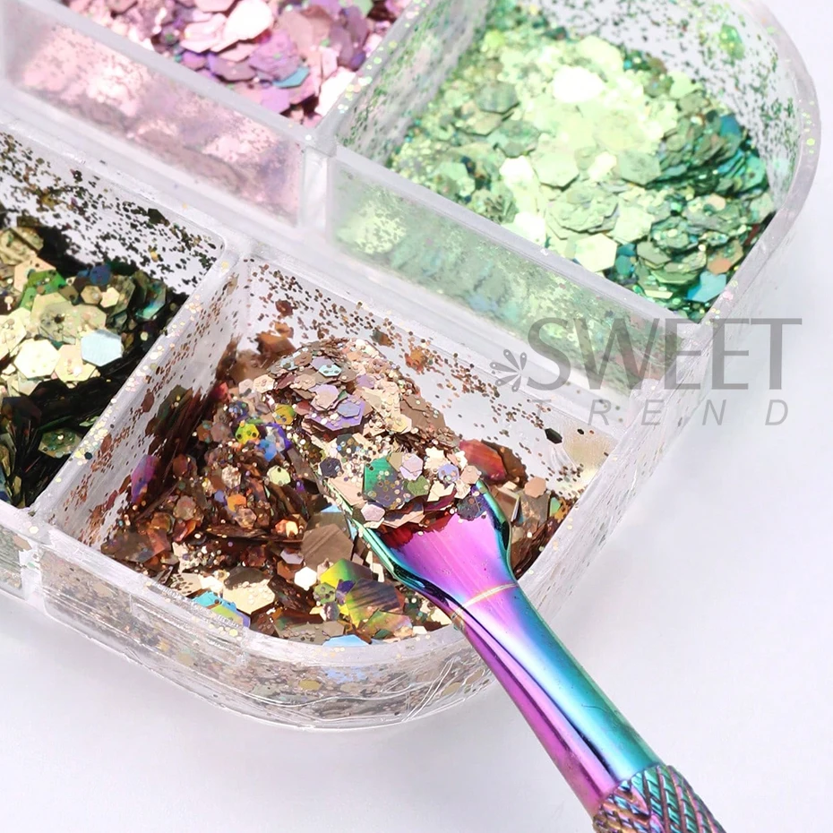 12 Grids Iridescent Nail Art Sequins Laser Mirror Hexagon Glitter Flake Paillette Holographic Spangles DIY Manicure Decor Slices