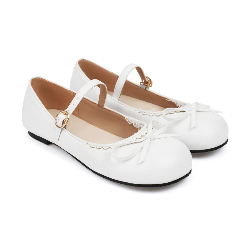 Spring Autumn Pink White Mary Janes Flat Shoes Woman Round Toe Buckle Strap Lolita Girls Student Ballet Flats Plus Size 43 44 45 5